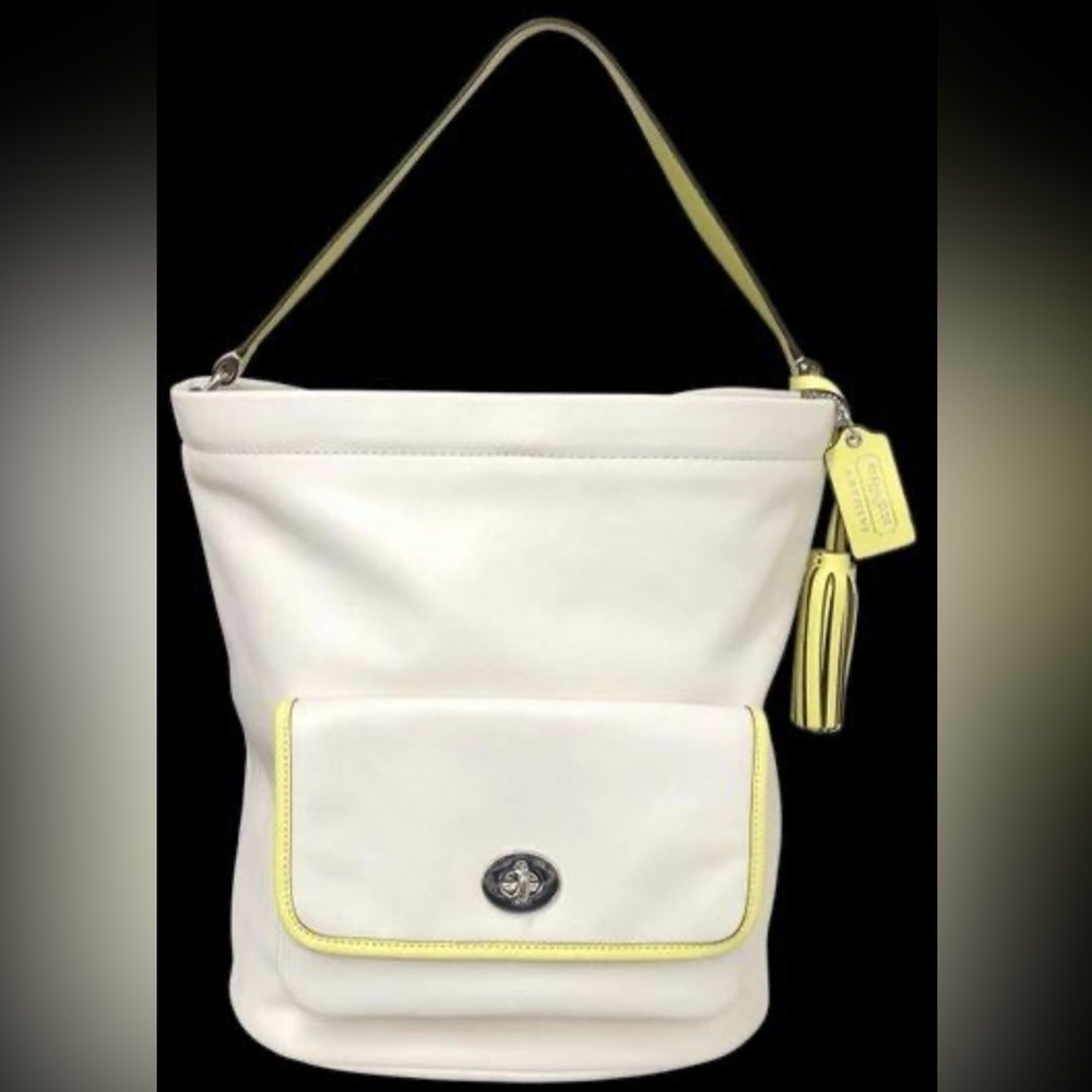 Coach Legacy Archive Citrine/Parchment Leather Tote Bucket Bag #22407 EUC